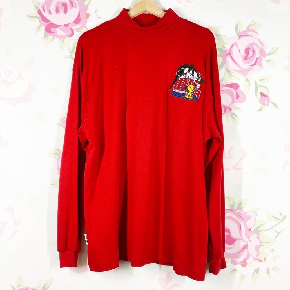 ACME Clothing Looney Tunes Embroidered Red Turtleneck Oversized Shirt XL